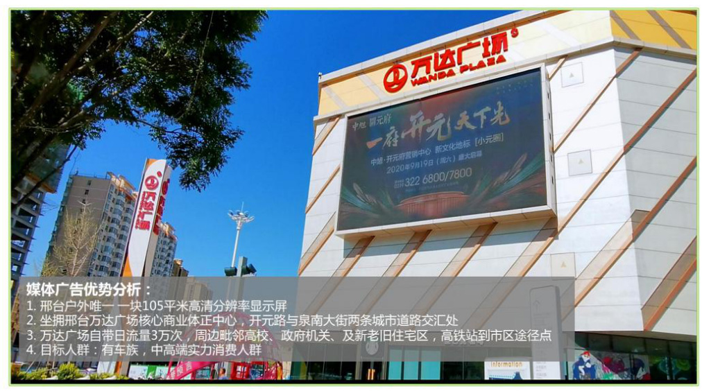 邢臺萬達廣場LED大屏廣告的價格是多少？